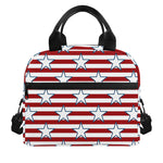 Red Striped USA Star Pattern Print Insulated Lunch Bag