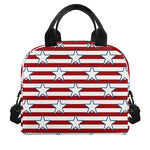Red Striped USA Star Pattern Print Insulated Lunch Bag