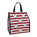 Red Striped USA Star Pattern Print Insulated Lunch Tote