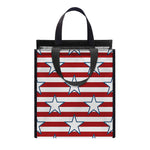 Red Striped USA Star Pattern Print Insulated Lunch Tote