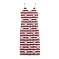 Red Striped USA Star Pattern Print Jersey Midi Cami Dress