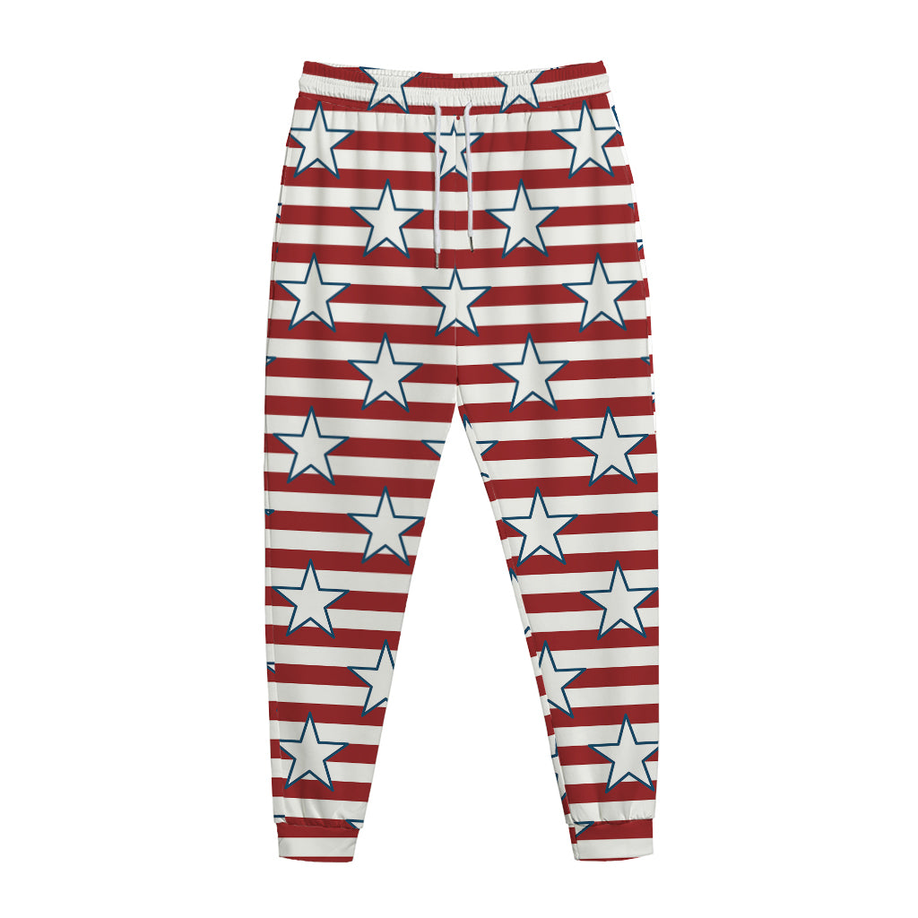 Red Striped USA Star Pattern Print Jogger Pants