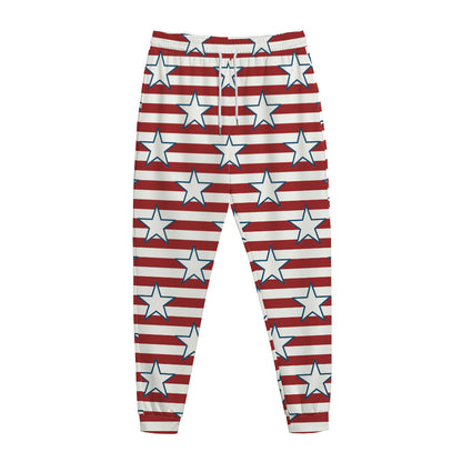 Red Striped USA Star Pattern Print Jogger Pants