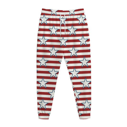 Red Striped USA Star Pattern Print Jogger Pants