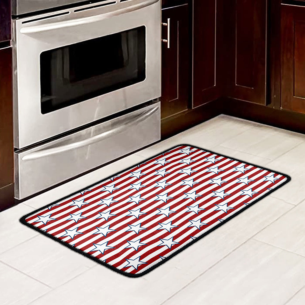 Red Striped USA Star Pattern Print Kitchen Mat