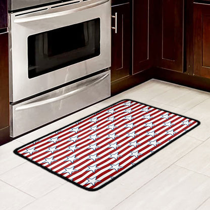 Red Striped USA Star Pattern Print Kitchen Mat