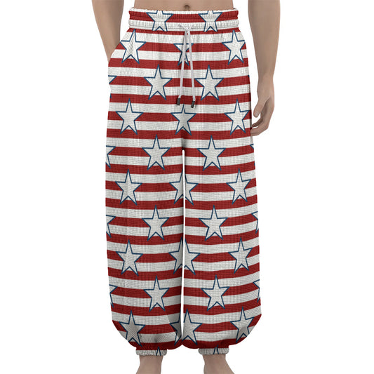 Red Striped USA Star Pattern Print Lantern Pants