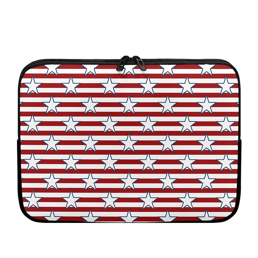 Red Striped USA Star Pattern Print Laptop Sleeve