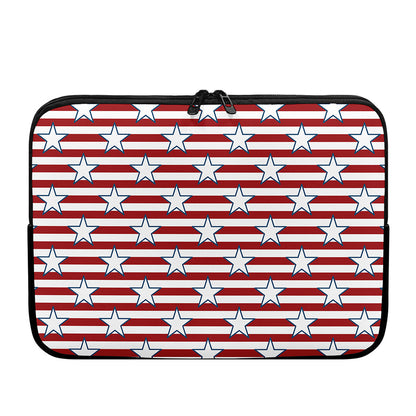 Red Striped USA Star Pattern Print Laptop Sleeve