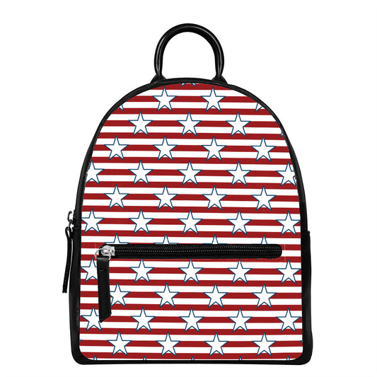 Red Striped USA Star Pattern Print Leather Backpack