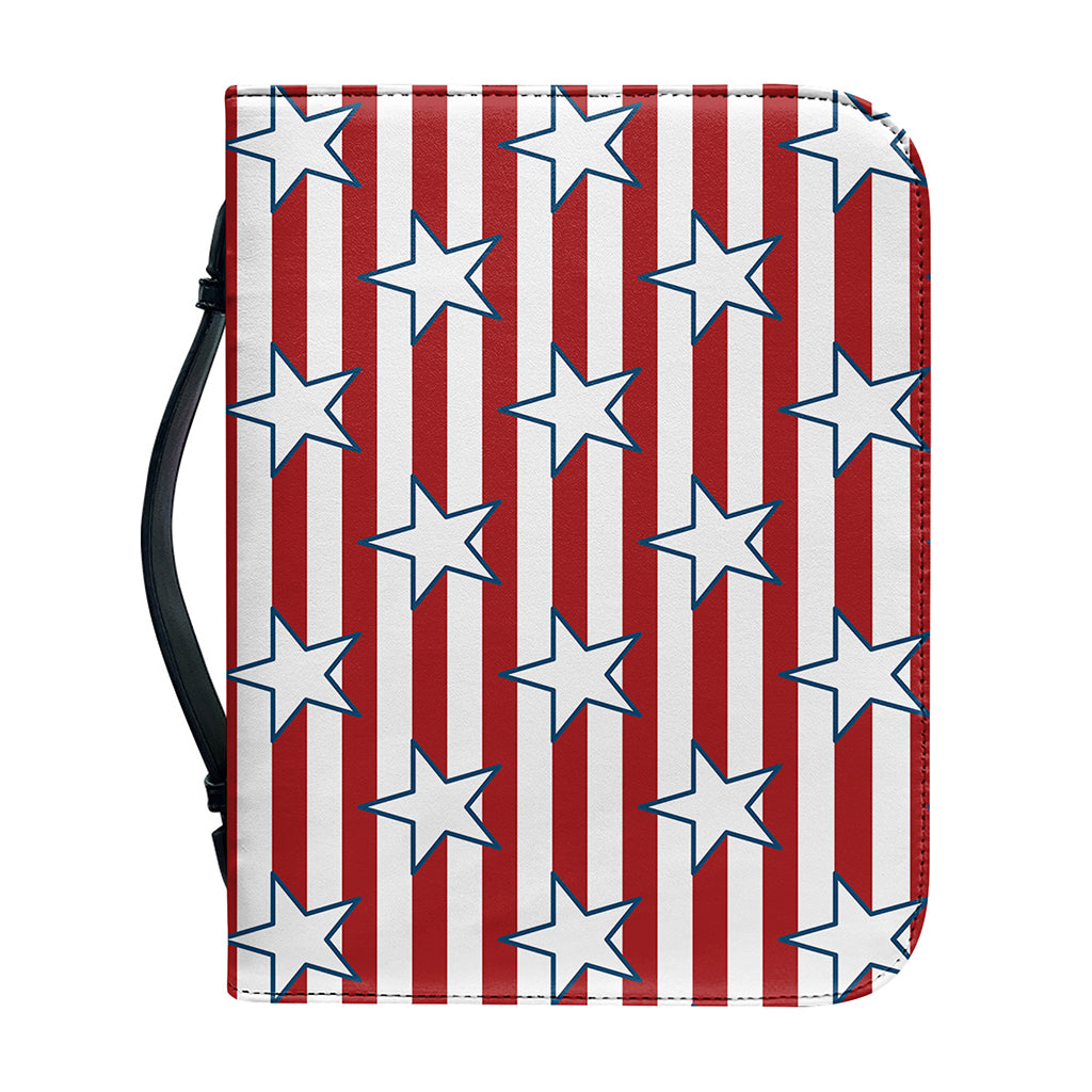 Red Striped USA Star Pattern Print Leather Bible Cover