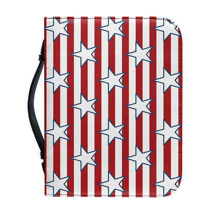 Red Striped USA Star Pattern Print Leather Bible Cover