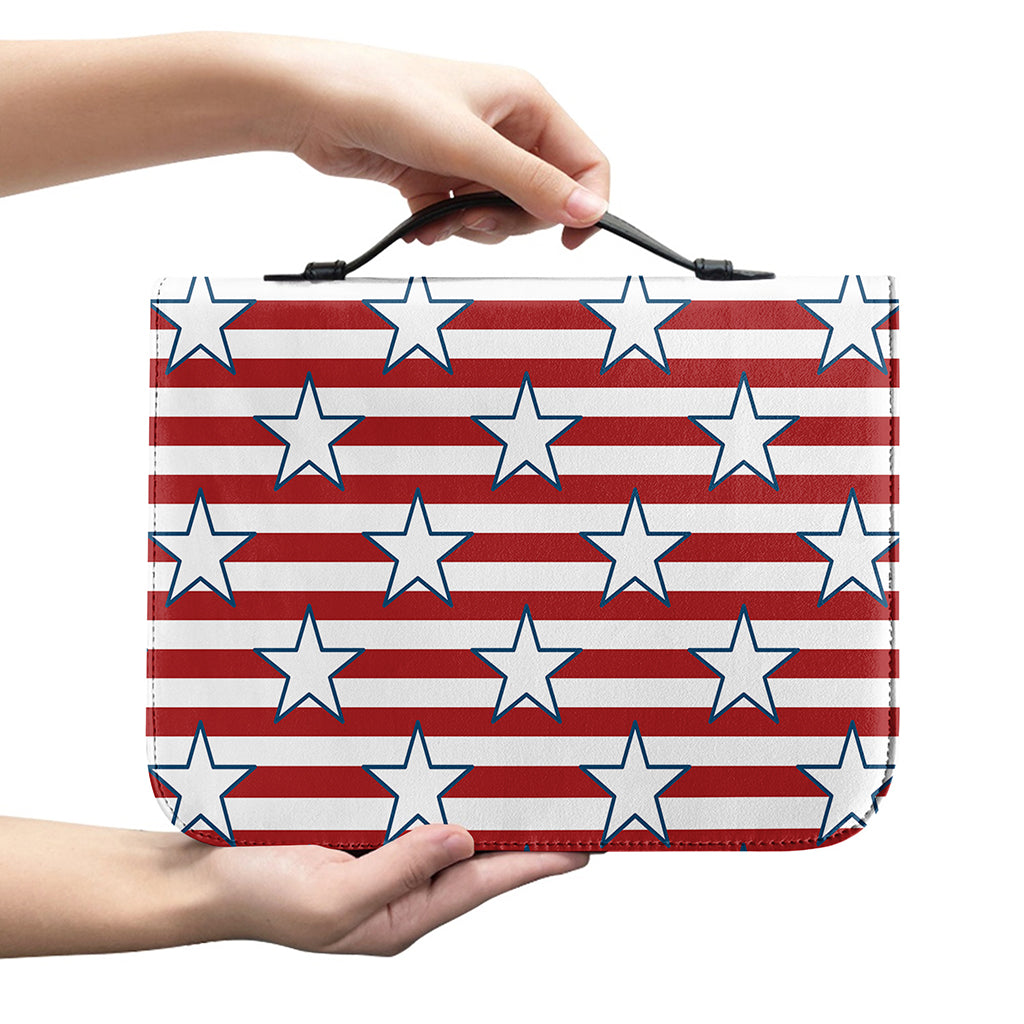 Red Striped USA Star Pattern Print Leather Bible Cover