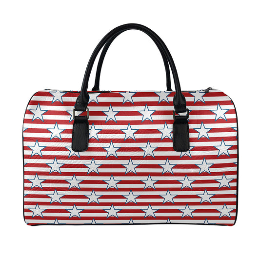 Red Striped USA Star Pattern Print Leather Duffle Bag