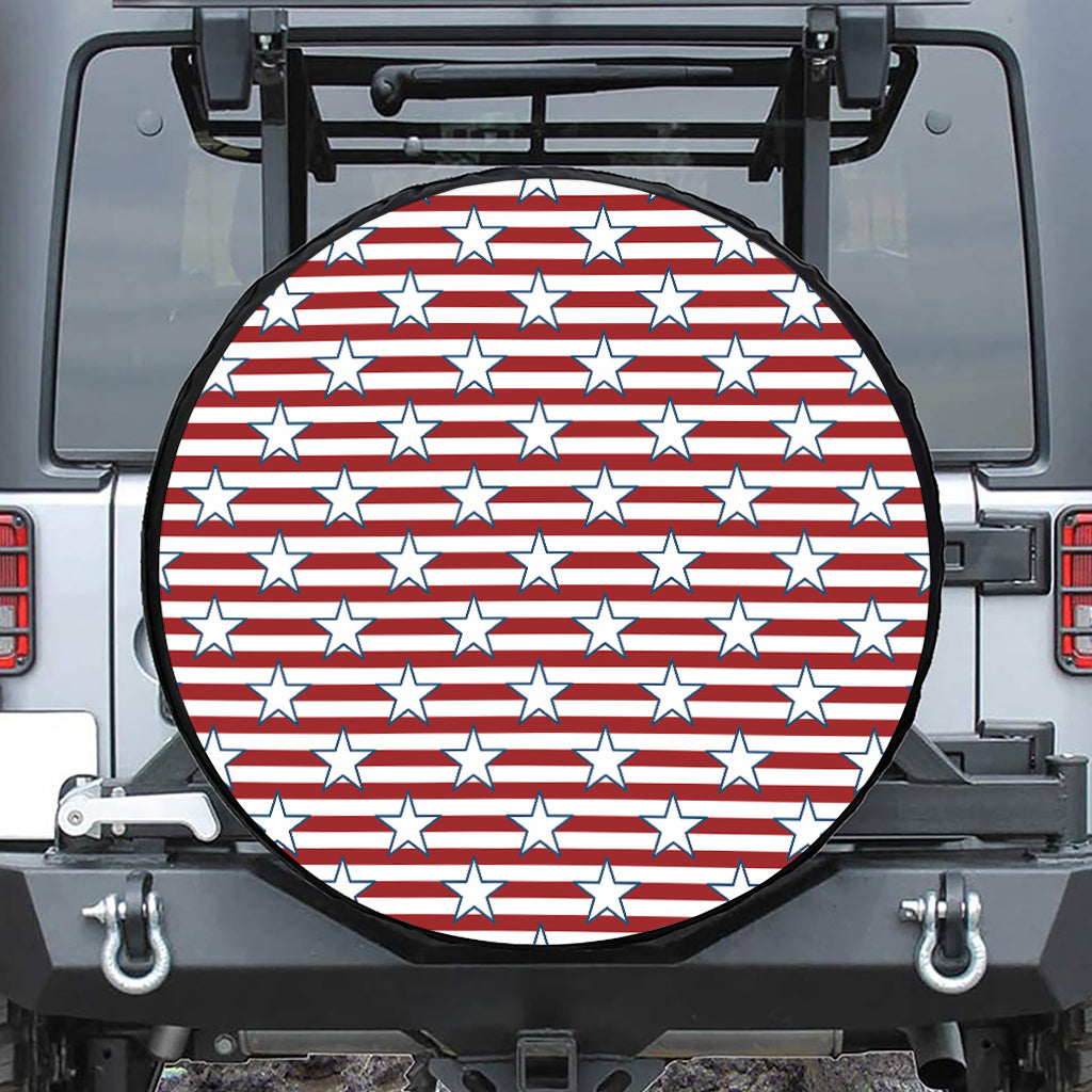 Red Striped USA Star Pattern Print Leather Spare Tire Cover
