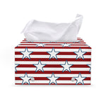 Red Striped USA Star Pattern Print Leather Tissue Box Cover