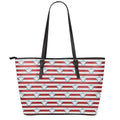 Red Striped USA Star Pattern Print Leather Tote Bag With Zipper