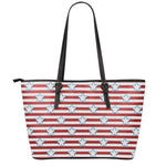 Red Striped USA Star Pattern Print Leather Tote Bag