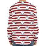 Red Striped USA Star Pattern Print Long Sleeve Baseball Jersey