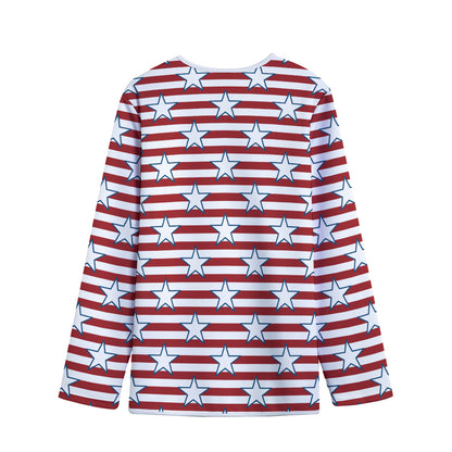 Red Striped USA Star Pattern Print Long Sleeve Short Coat