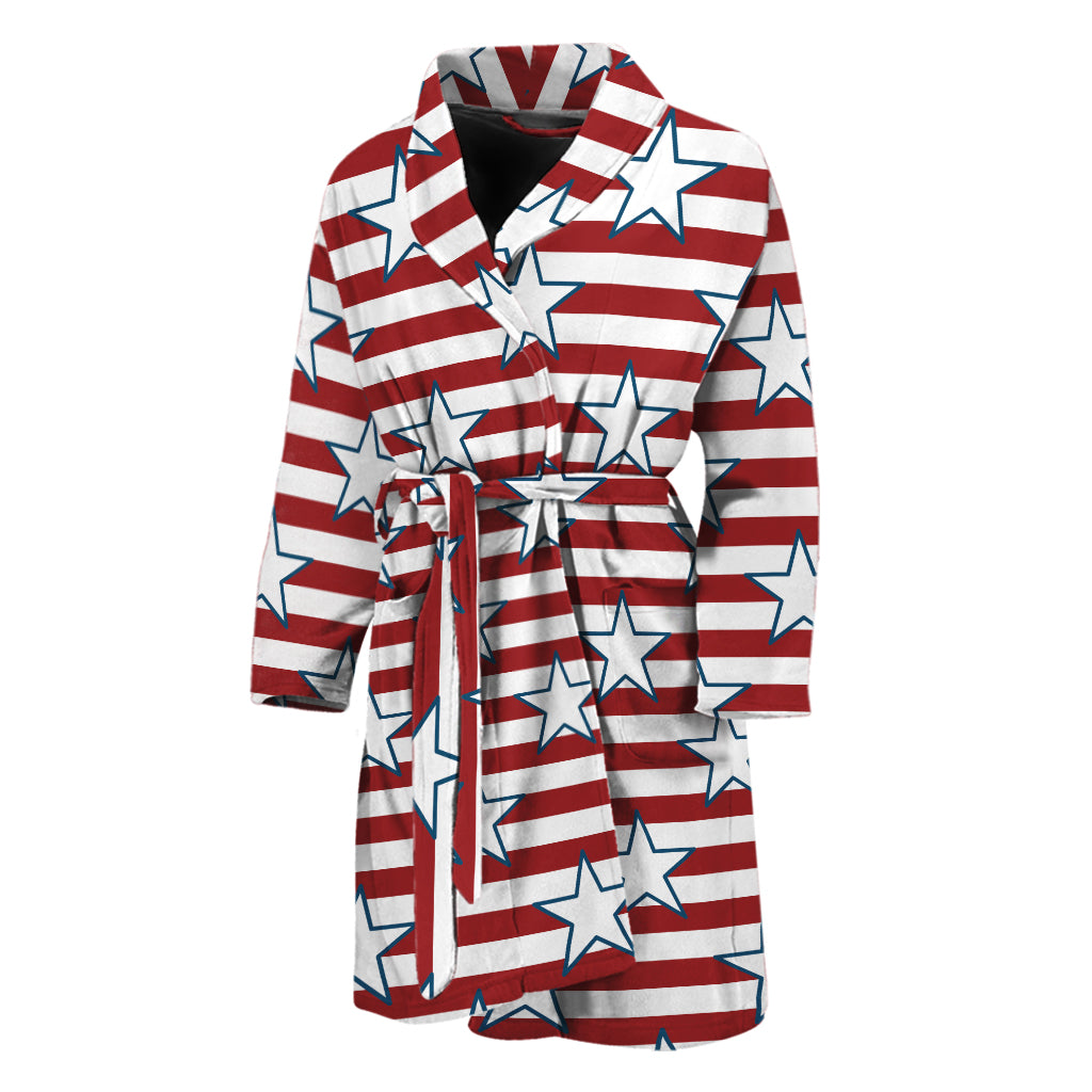 Red Striped USA Star Pattern Print Men's Bathrobe