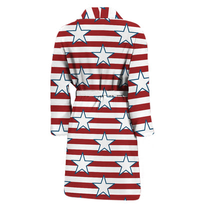 Red Striped USA Star Pattern Print Men's Bathrobe
