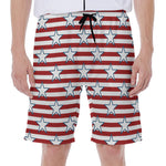 Red Striped USA Star Pattern Print Men's Beach Shorts