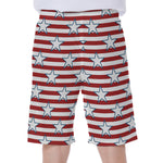 Red Striped USA Star Pattern Print Men's Beach Shorts