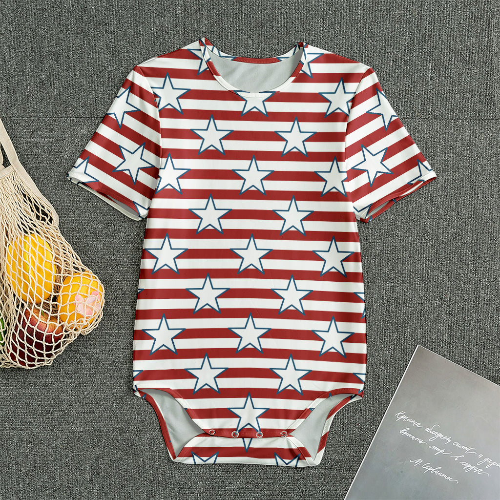 Red Striped USA Star Pattern Print Men's Bodysuit