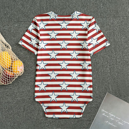 Red Striped USA Star Pattern Print Men's Bodysuit