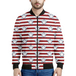 Red Striped USA Star Pattern Print Men's Bomber Jacket