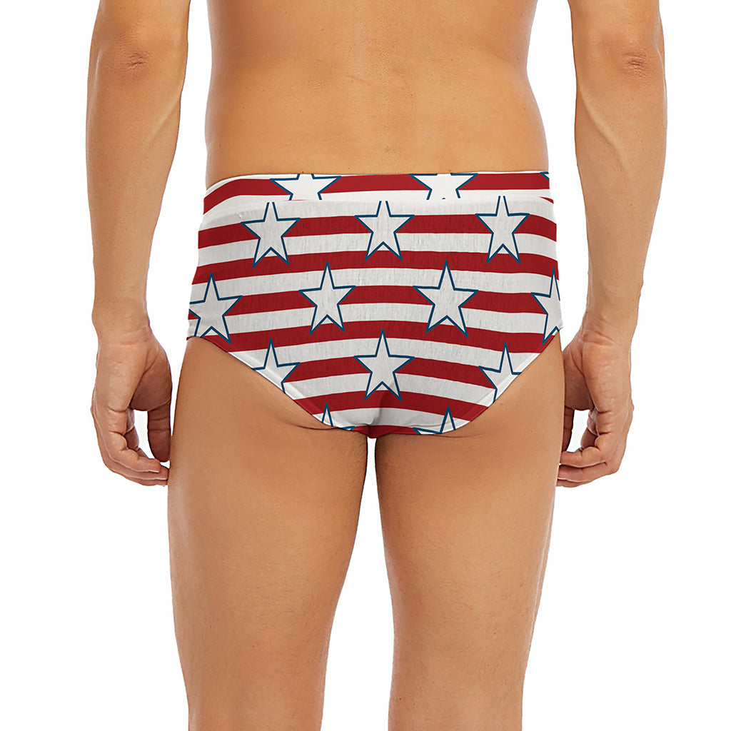 Red Striped USA Star Pattern Print Men's Briefs