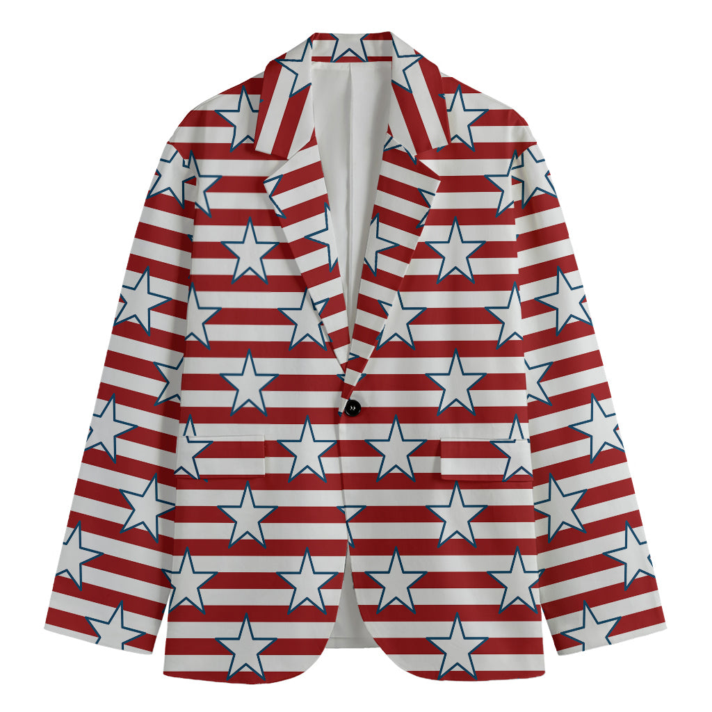 Red Striped USA Star Pattern Print Men's Cotton Blazer