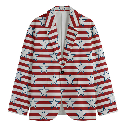 Red Striped USA Star Pattern Print Men's Cotton Blazer