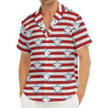 Red Striped USA Star Pattern Print Men's Deep V-Neck Shirt
