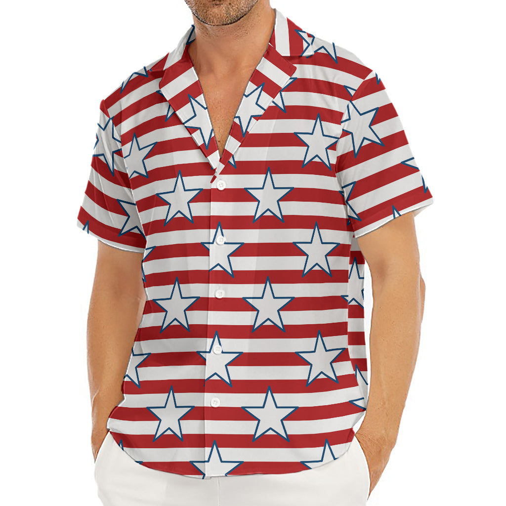 Red Striped USA Star Pattern Print Men's Deep V-Neck Shirt