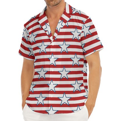 Red Striped USA Star Pattern Print Men's Deep V-Neck Shirt