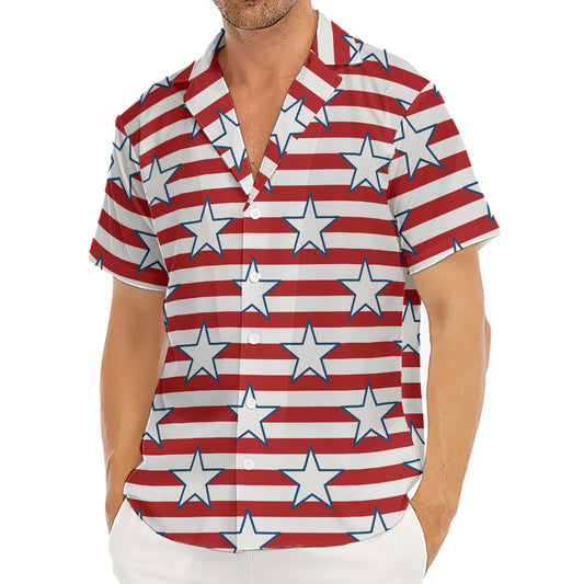 Red Striped USA Star Pattern Print Men's Deep V-Neck Shirt