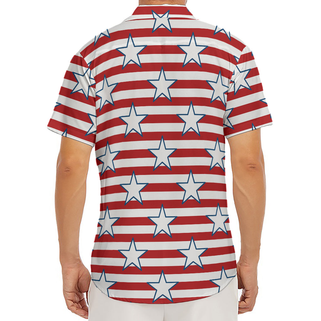 Red Striped USA Star Pattern Print Men's Deep V-Neck Shirt