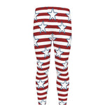 Red Striped USA Star Pattern Print Men's leggings