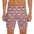 Red Striped USA Star Pattern Print Men's Long Boxer Briefs