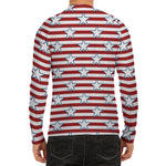 Red Striped USA Star Pattern Print Men's Long Sleeve Rash Guard