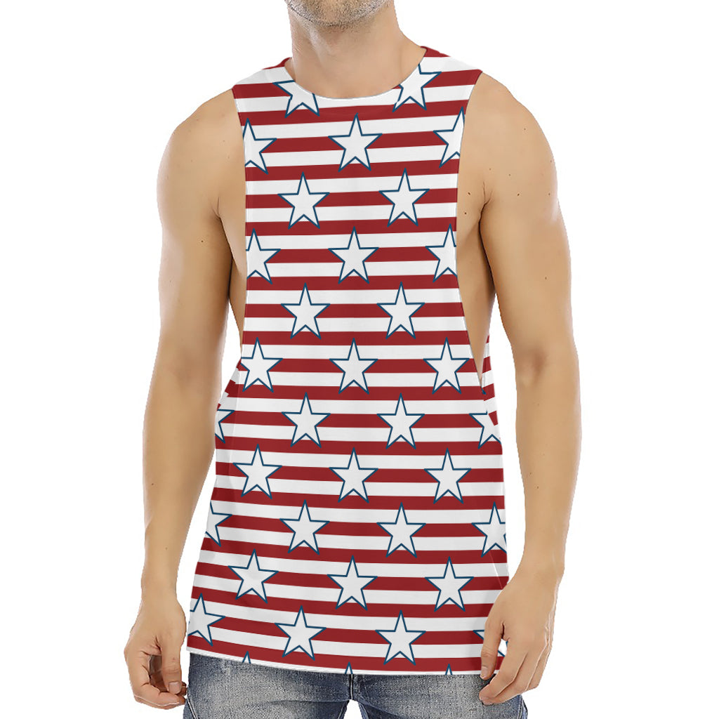 Red Striped USA Star Pattern Print Men's Muscle Tank Top