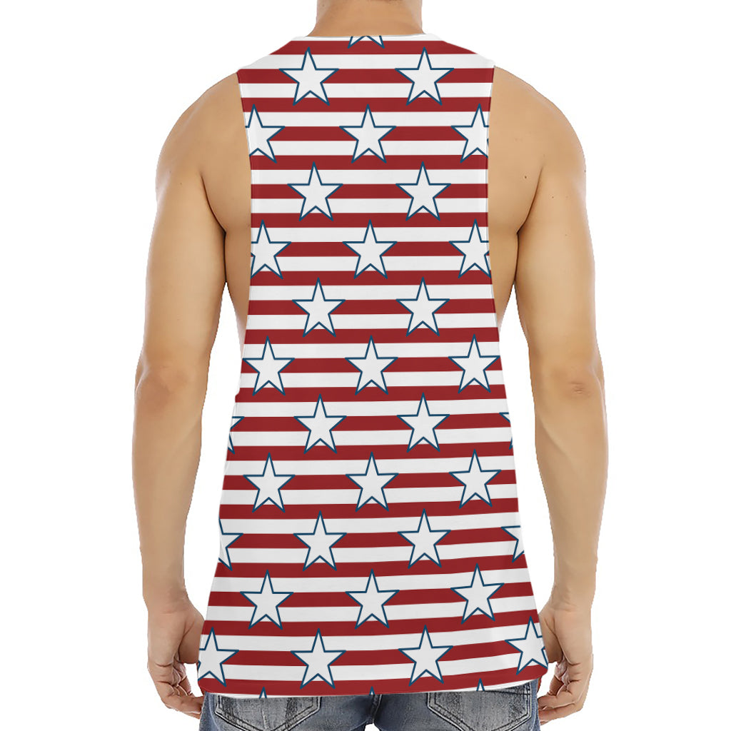 Red Striped USA Star Pattern Print Men's Muscle Tank Top