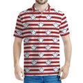 Red Striped USA Star Pattern Print Men's Polo Shirt