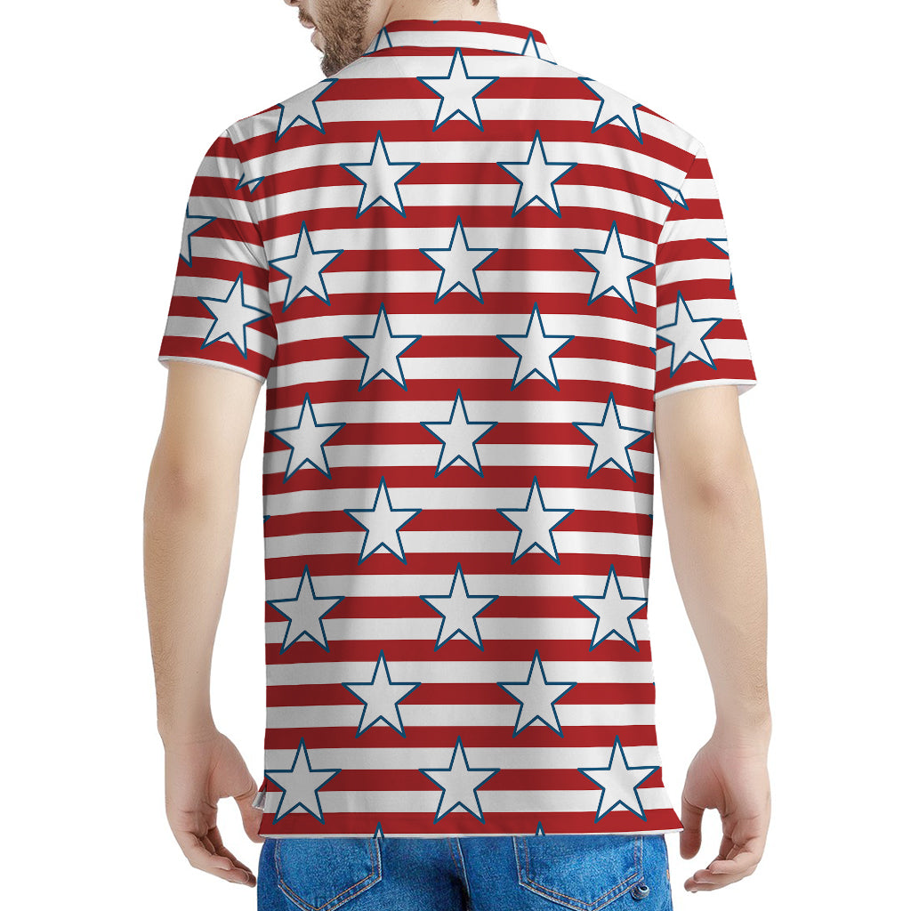 Red Striped USA Star Pattern Print Men's Polo Shirt