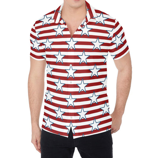 Red Striped USA Star Pattern Print Men's Shirt