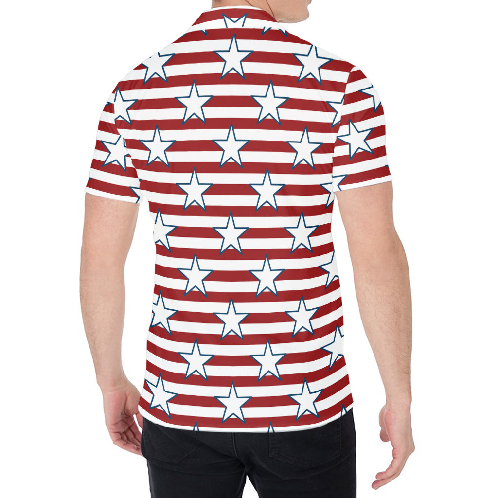 Red Striped USA Star Pattern Print Men's Shirt
