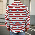 Red Striped USA Star Pattern Print Men's Shirt Jacket