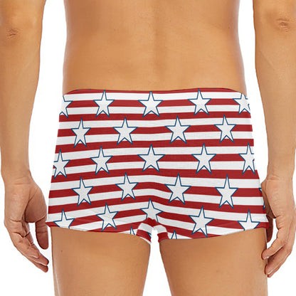 Red Striped USA Star Pattern Print Men's Short Boxer Briefs